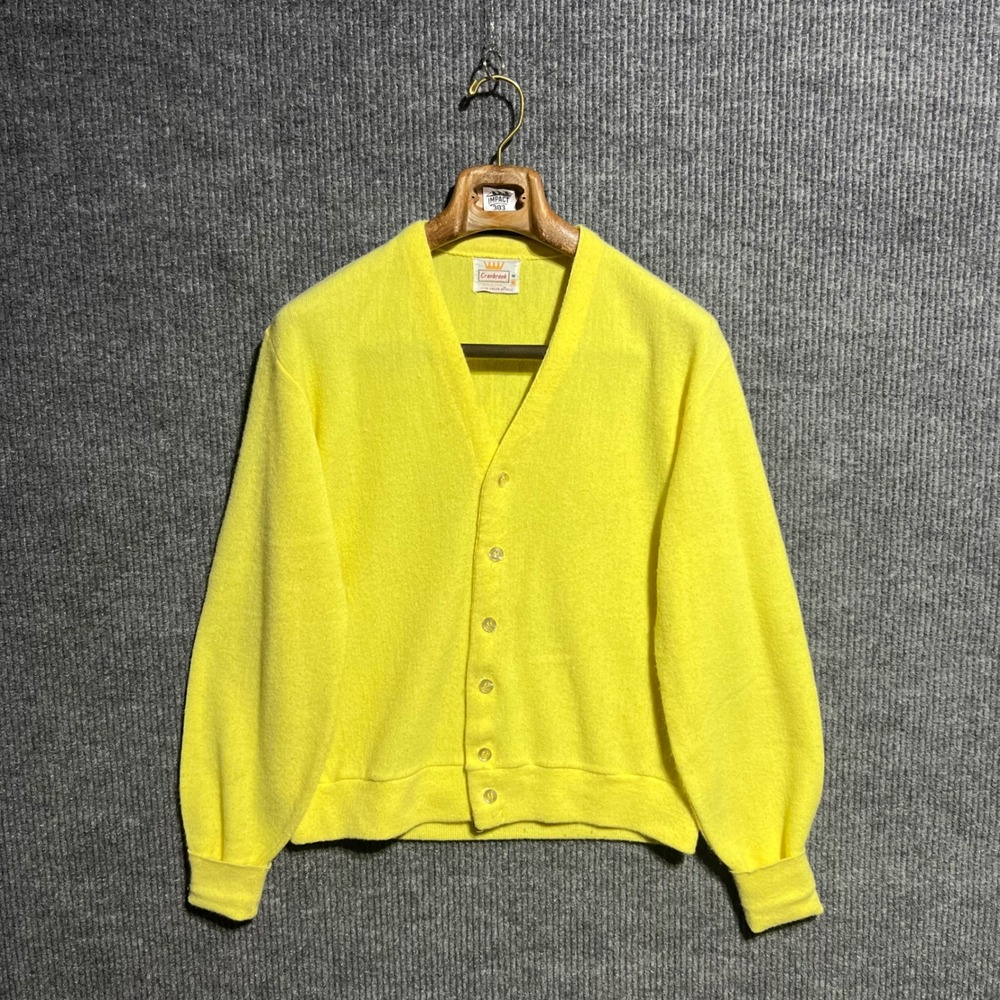 Vintage 60s Cranbrook Cardigan Sweater Mens Medium Yellow Orlon Acrylic V Neck